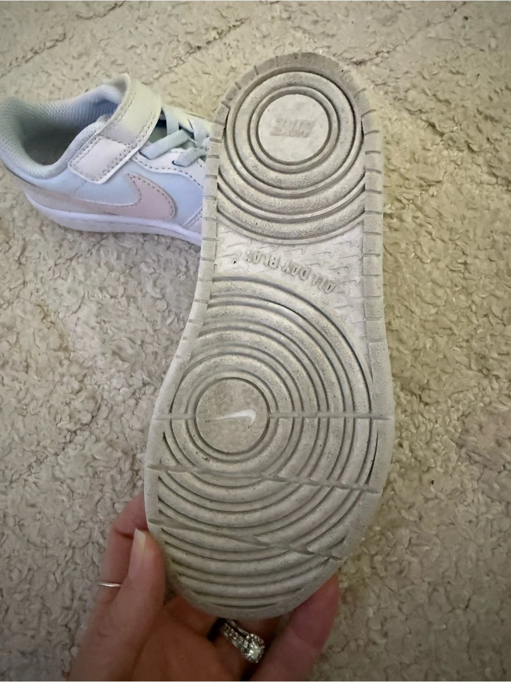 Nike Kids White Sneakers with Light Pink Swoosh